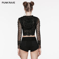 WY-1608XDF Edgy Hooded black Mesh Punk Jacket with Ripped Details?-??Punk Rave Clothing