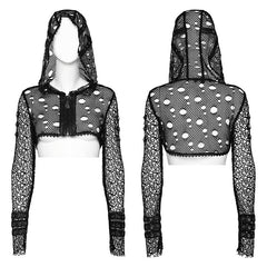 WY-1608XDF Edgy Hooded black Mesh Punk Jacket with Ripped Details?-??Punk Rave Clothing