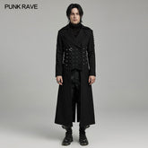 WY-1609XCM Gothic Long Coat with Spiked Shoulders False Lace-Up Detail?-??Punk Rave Clothing