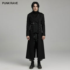 WY-1609XCM Gothic Long Coat with Spiked Shoulders False Lace-Up Detail?-??Punk Rave Clothing