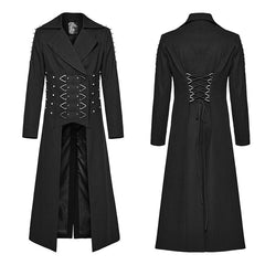 WY-1609XCM Gothic Long Coat with Spiked Shoulders False Lace-Up Detail?-??Punk Rave Clothing