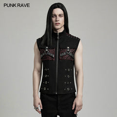WY-1610MJM Gothic Sleeveless Punk Vest with Rivet Details?-??Punk Rave Clothing