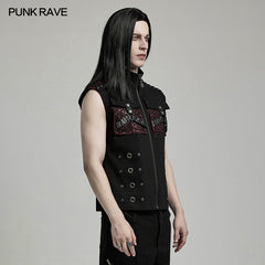 WY-1610MJM Gothic Sleeveless Punk Vest with Rivet Details?-??Punk Rave Clothing