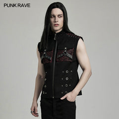 WY-1610MJM Gothic Sleeveless Punk Vest with Rivet Details?-??Punk Rave Clothing