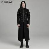 WY-1611XCM Detachable black Punk Coat with Grommet Detail and High Collar?-??Punk Rave Clothing