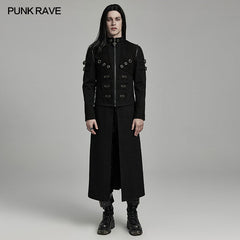 WY-1611XCM Detachable black Punk Coat with Grommet Detail and High Collar?-??Punk Rave Clothing
