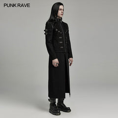 WY-1611XCM Detachable black Punk Coat with Grommet Detail and High Collar?-??Punk Rave Clothing