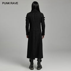 WY-1611XCM Detachable black Punk Coat with Grommet Detail and High Collar?-??Punk Rave Clothing