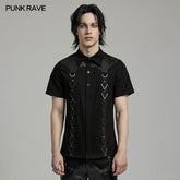 WY-1612XDM Gothic Punk black Triangle Buckle Shirt with Leather Accents?-??Punk Rave Clothing