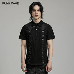 WY-1612XDM Gothic Punk black Triangle Buckle Shirt with Leather Accents?-??Punk Rave Clothing