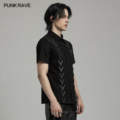 WY-1612XDM Gothic Punk black Triangle Buckle Shirt with Leather Accents?-??Punk Rave Clothing