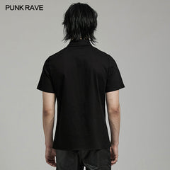 WY-1612XDM Gothic Punk black Triangle Buckle Shirt with Leather Accents?-??Punk Rave Clothing