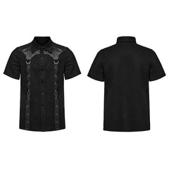 WY-1612XDM Gothic Punk black Triangle Buckle Shirt with Leather Accents?-??Punk Rave Clothing