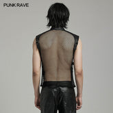 WY-1614MJM Edgy Gothic Mesh Vest Faux Leather Straps FALSE?-??Punk Rave Clothing