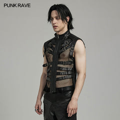 WY-1614MJM Edgy Gothic Mesh Vest Faux Leather Straps FALSE?-??Punk Rave Clothing