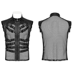 WY-1614MJM Edgy Gothic Mesh Vest Faux Leather Straps FALSE?-??Punk Rave Clothing