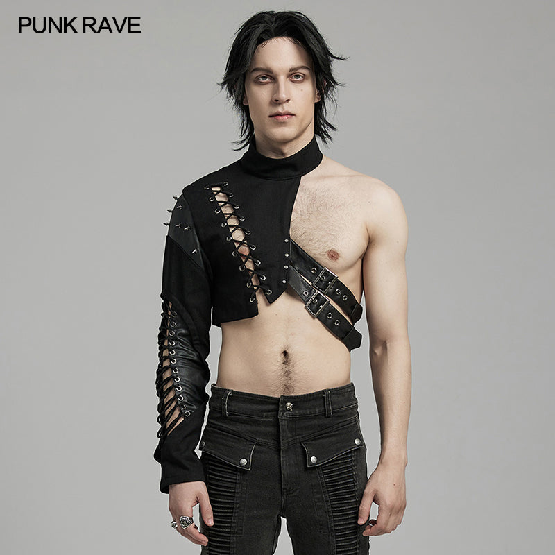 WY-1617XDM Edgy Asymmetric Spiked Harness Top Punk Accessories?-??Punk Rave Clothing