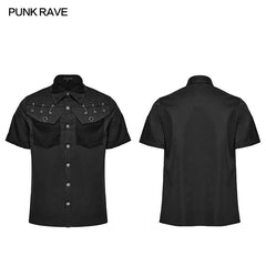 WY-1619CDM Mens black Rivet Short Sleeve Punk Shirt?-??Punk Rave Clothing