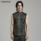 WY-1622CWM Mens Punk Vest with Studded Shoulders and Mesh Accents?-??Punk Rave Clothing