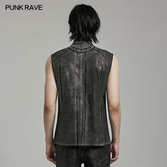 WY-1622CWM Mens Punk Vest with Studded Shoulders and Mesh Accents?-??Punk Rave Clothing