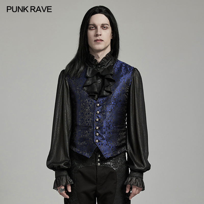 WY-1623MJM Midnight Gothic Vest Brocade Buttoned Waistcoat Lace-Up Sides?-??Punk Rave Clothing