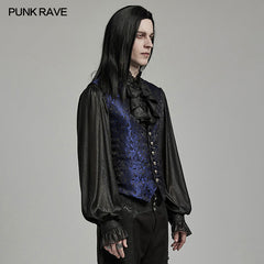 WY-1623MJM Midnight Gothic Vest Brocade Buttoned Waistcoat Lace-Up Sides?-??Punk Rave Clothing