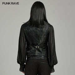 WY-1623MJM Midnight Gothic Vest Brocade Buttoned Waistcoat Lace-Up Sides?-??Punk Rave Clothing