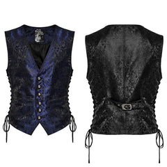WY-1623MJM Midnight Gothic Vest Brocade Buttoned Waistcoat Lace-Up Sides?-??Punk Rave Clothing