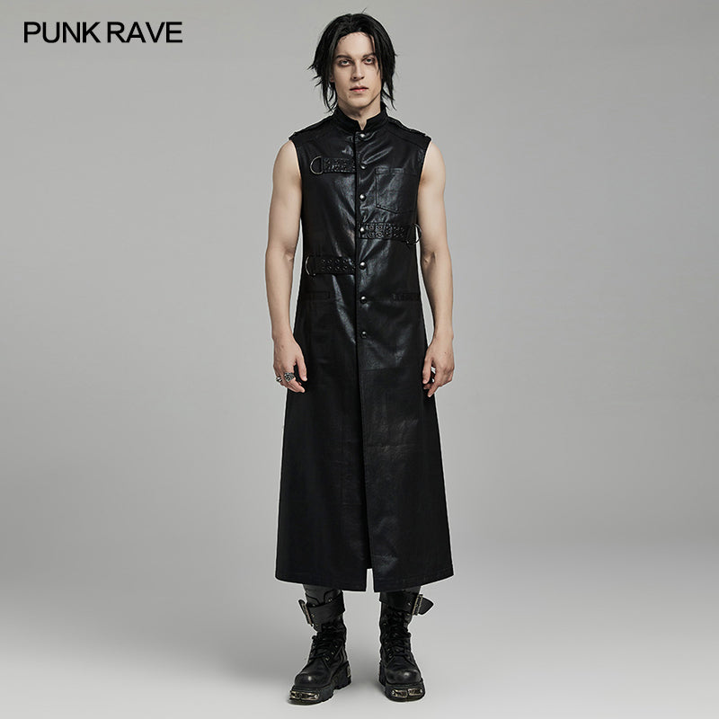 WY-1625MJM Gothic Sleeveless Leather Punk Vest with Buckle Details?-??Punk Rave Clothing