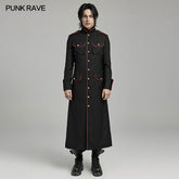 WY-1626XCM black Long Gothic Coat with Red Trim Button Accents?-??Punk Rave Clothing