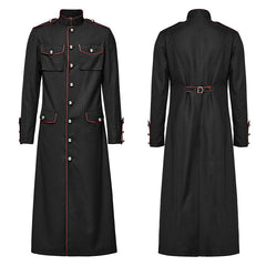 WY-1626XCM black Long Gothic Coat with Red Trim Button Accents?-??Punk Rave Clothing