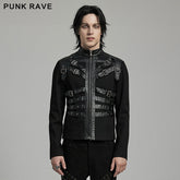 WY-1628XCM Mens black Buckled Strap Punk Jacket Retro Style?-??Punk Rave Clothing