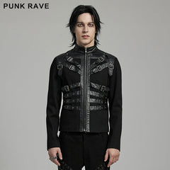 WY-1628XCM Mens black Buckled Strap Punk Jacket Retro Style?-??Punk Rave Clothing