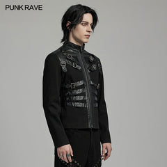WY-1628XCM Mens black Buckled Strap Punk Jacket Retro Style?-??Punk Rave Clothing