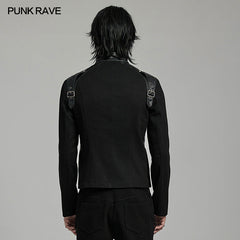 WY-1628XCM Mens black Buckled Strap Punk Jacket Retro Style?-??Punk Rave Clothing