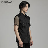 WY-1631CDM Mesh Sleeve Zipper Pocket black Punk Shirt?-??Punk Rave Clothing