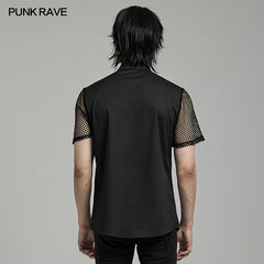 WY-1631CDM Mesh Sleeve Zipper Pocket black Punk Shirt?-??Punk Rave Clothing