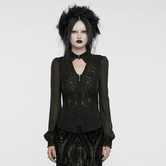 WY-1635CCF Sheer Lace Gothic Blouse with Puff Sleeves Elegant Design?-??Punk Rave Clothing
