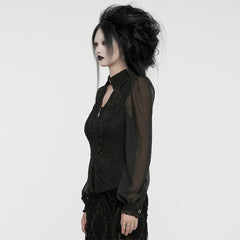 WY-1635CCF Sheer Lace Gothic Blouse with Puff Sleeves Elegant Design?-??Punk Rave Clothing