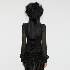 WY-1635CCF Sheer Lace Gothic Blouse with Puff Sleeves Elegant Design?-??Punk Rave Clothing