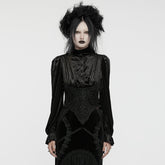 WY-1636CCF Victorian Velvet Gothic Shirt Dramatic High Collar Design?-??Punk Rave Clothing