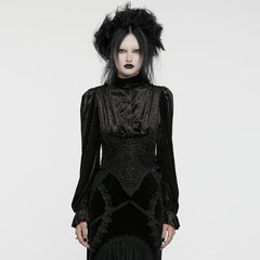 WY-1636CCF Victorian Velvet Gothic Shirt Dramatic High Collar Design?-??Punk Rave Clothing
