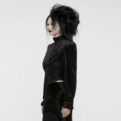 WY-1636CCF Victorian Velvet Gothic Shirt Dramatic High Collar Design?-??Punk Rave Clothing