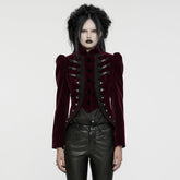 WY-1637XCF Elegant Victorian Gothic Coat Velvet High Neck Lace Trim?-??Punk Rave Clothing