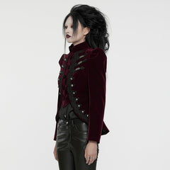 WY-1637XCF Elegant Victorian Gothic Coat Velvet High Neck Lace Trim?-??Punk Rave Clothing