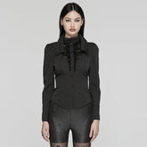 WY-1640CCF Elegant Gothic Double-Collar Lace-Up Blouse with Puff Sleeves?-??Punk Rave Clothing
