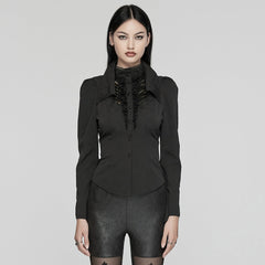WY-1640CCF Elegant Gothic Double-Collar Lace-Up Blouse with Puff Sleeves?-??Punk Rave Clothing