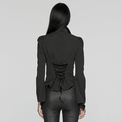 WY-1640CCF Elegant Gothic Double-Collar Lace-Up Blouse with Puff Sleeves?-??Punk Rave Clothing