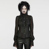 WY-1641CCF Gothic Pleated Lace Lantern Sleeve Mesh Shirt?-??Punk Rave Clothing