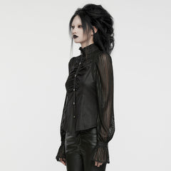 WY-1641CCF Gothic Pleated Lace Lantern Sleeve Mesh Shirt?-??Punk Rave Clothing
